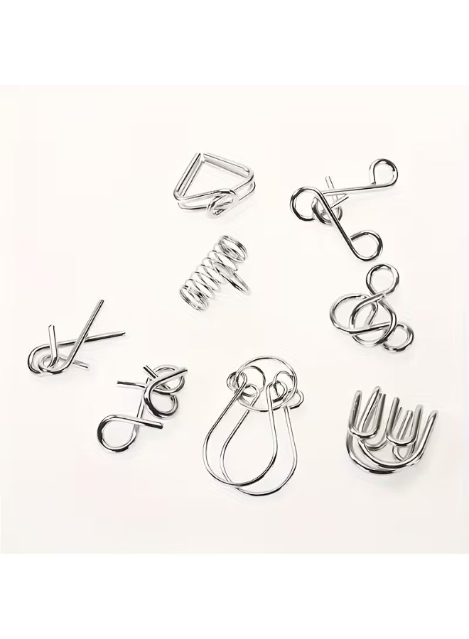 Metal Wire Puzzle Set of 8 Brain Teaser IQ Test Disentanglemen Iron Link Unlock Interlock Game Chinese Ring Magic Trick Toy for Party Favor Kids Adults Challenge - Image 5